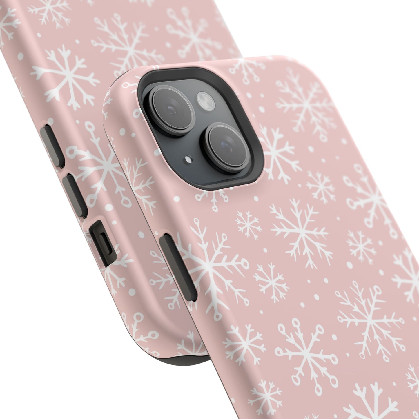 Pink White Snowflakes Impact-Resistant Phone Case