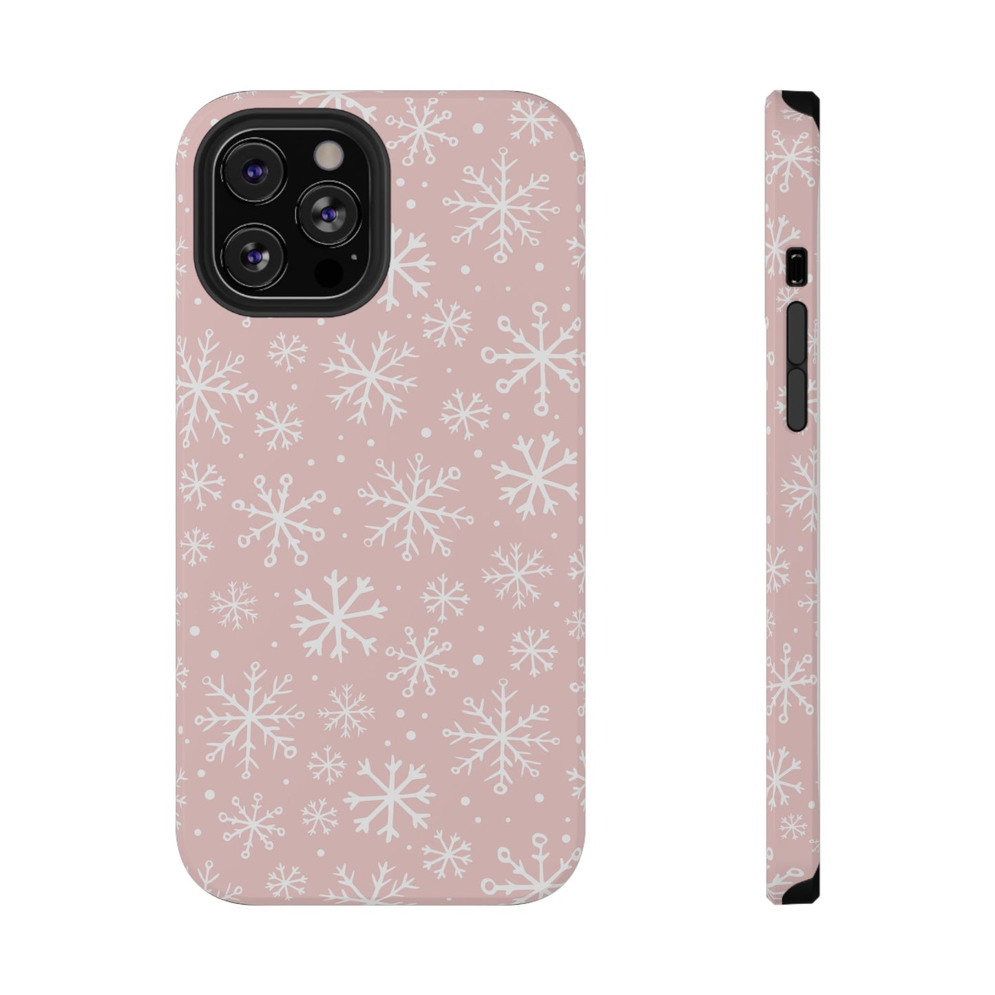 Pink White Snowflakes Impact-Resistant Phone Case