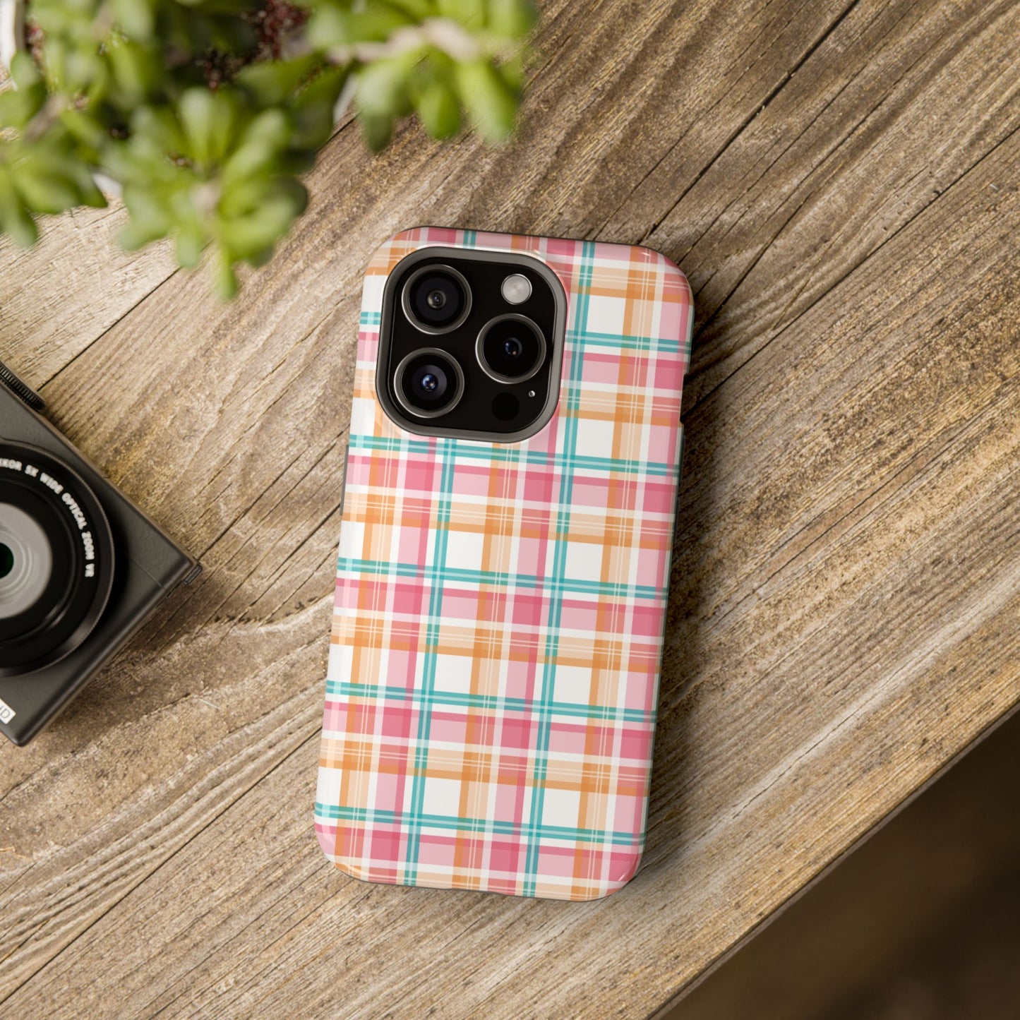 Impact-Resistant Phone Case - Summer Plaid Pink