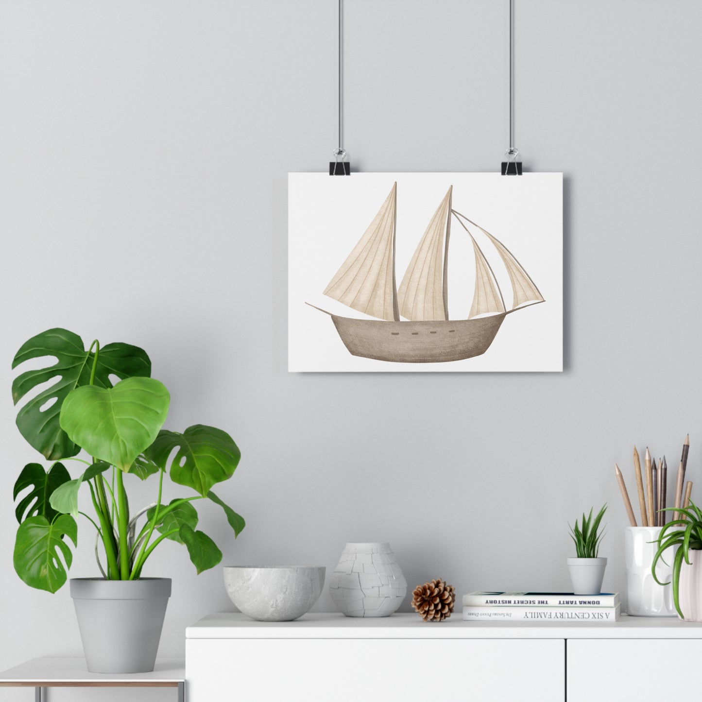 Giclée Art Print Watercolor Memories of Dreams Neutral Sailboat