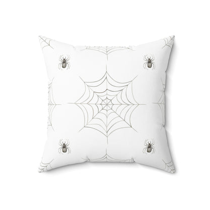 Spun Polyester Square Pillow with Removable Cover Watercolor Halloween Spider Web Bats