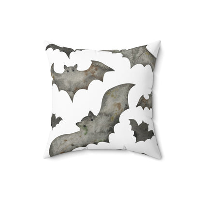 Spun Polyester Square Pillow with Removable Cover Watercolor Halloween Spider Web Bats