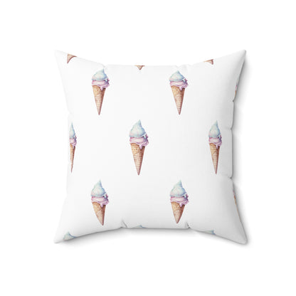 Spun Polyester Square Pillow with Removable Cover Watercolor Candy Land Ice Cream Cone