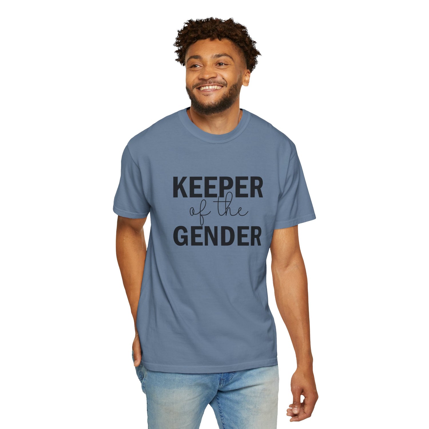 Unisex Garment-Dyed T-Shirt with 'Keeper of the Gender' Print | Funny New Baby Shirt, Casual Wear, Gender Reveal