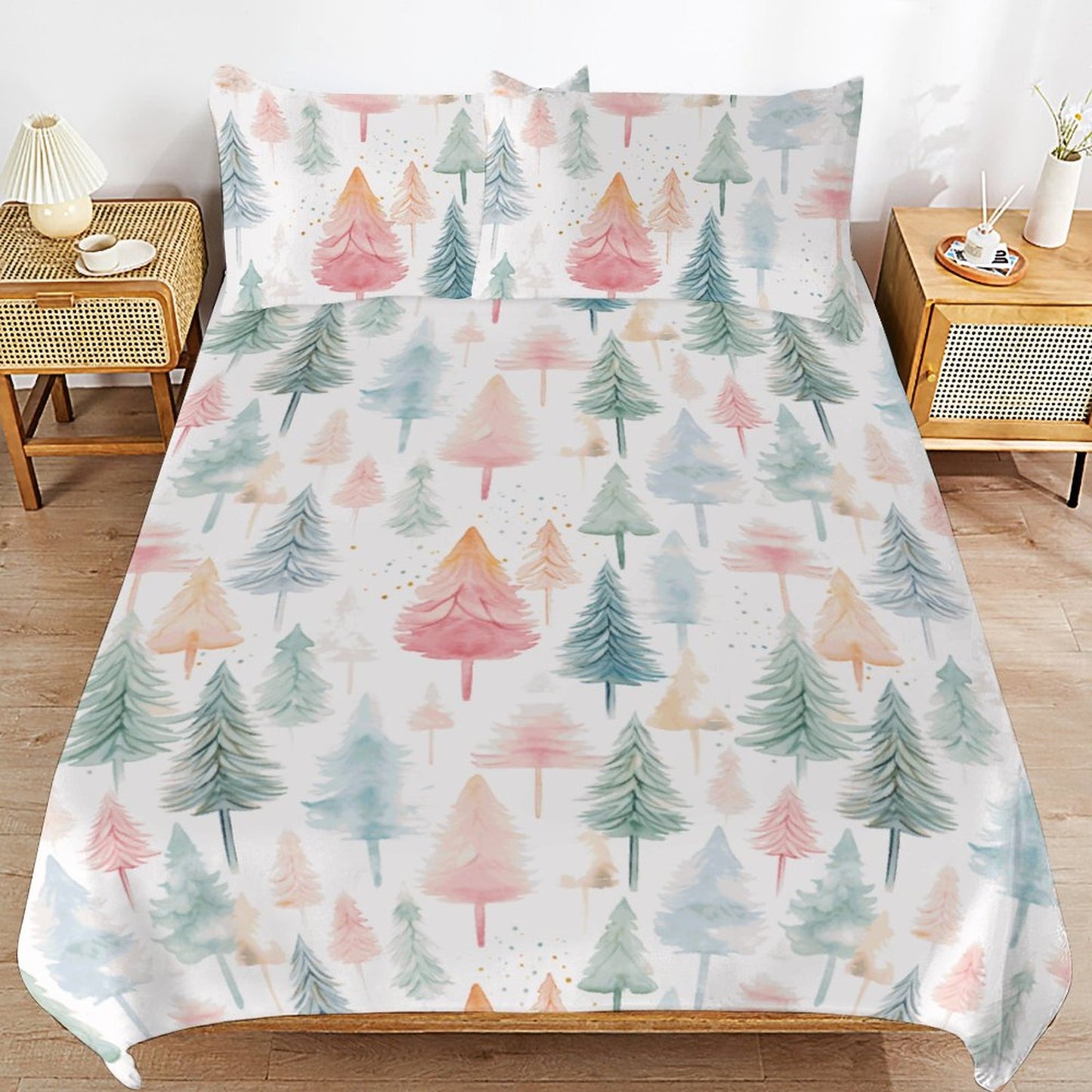 Holiday Pastel Trees 3-Piece Bedding Set-102"x90" King Duvet