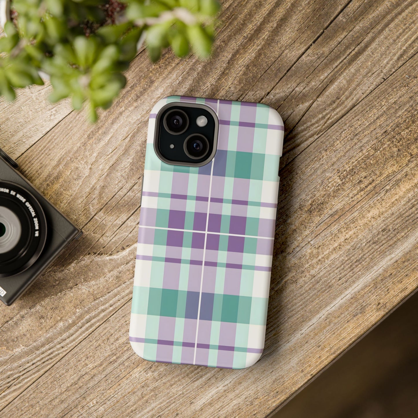 Impact-Resistant Phone Case - Spring Plaid Purple