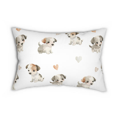 Spun Polyester Lumbar Pillow with Removable Cover Watercolor Puppy Baskets