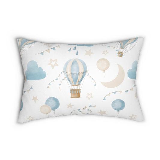 Spun Polyester Lumbar Pillow with Removable Cover Watercolor Balloon Clouds Blue