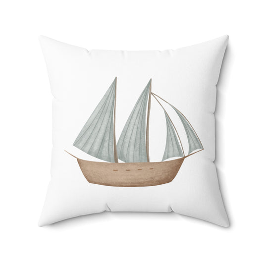 Spun Polyester Square Pillow with Removable Cover Memories of Dreams Sailboats Blue