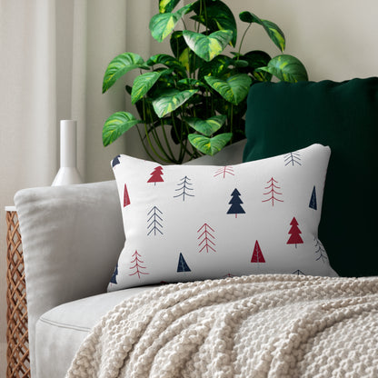 Spun Polyester Lumbar Pillow with Removable Cover Classic Christmas Tree Stripes Navy and Red