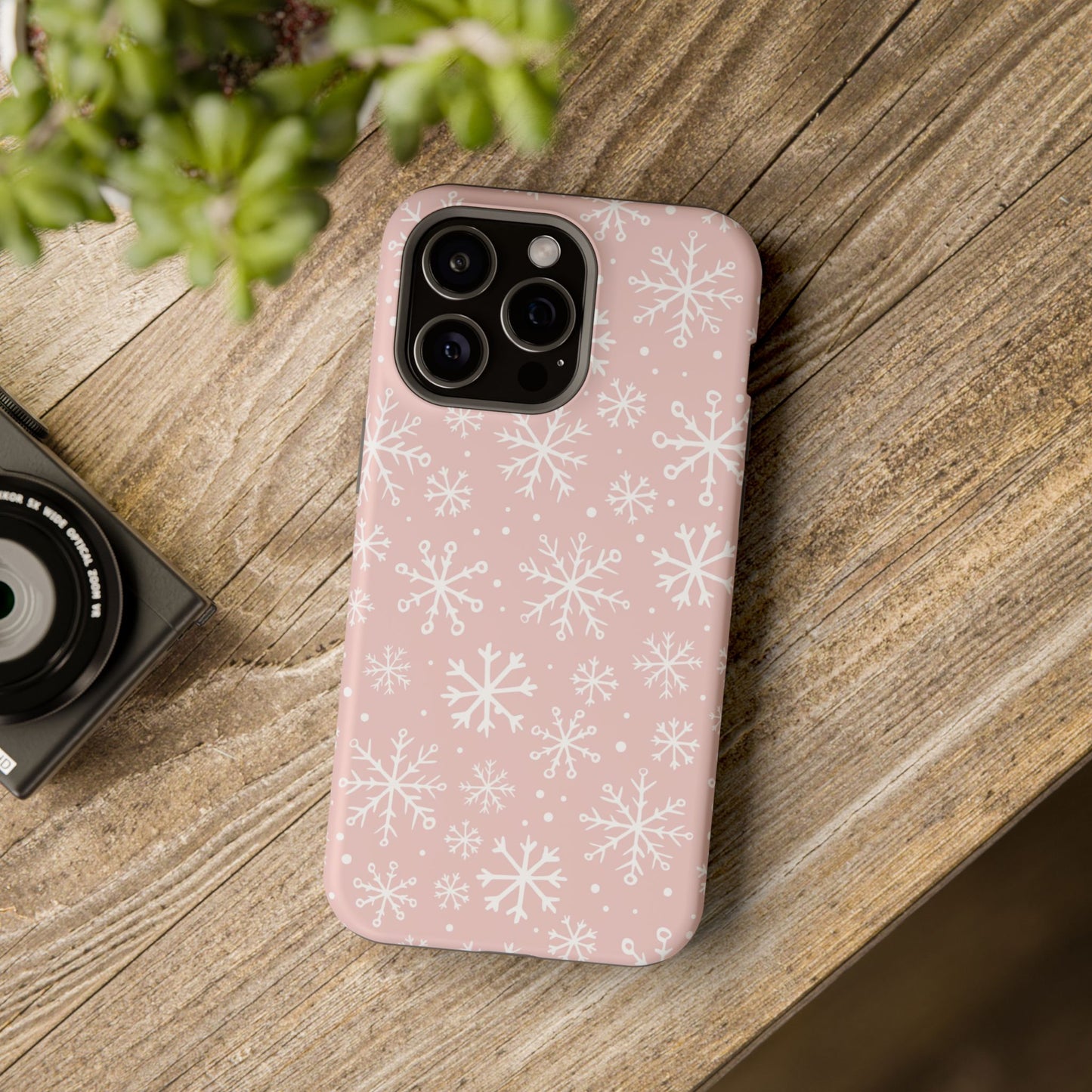 Pink White Snowflakes Impact-Resistant Phone Case