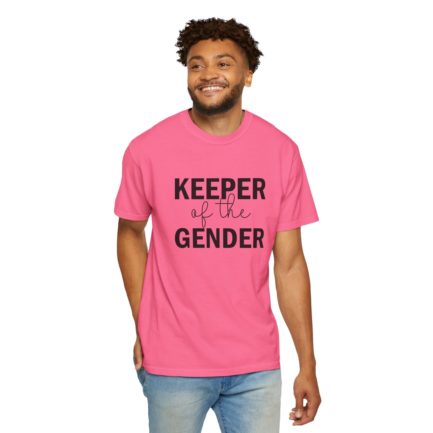 Unisex Garment-Dyed T-Shirt with 'Keeper of the Gender' Print | Funny New Baby Shirt, Casual Wear, Gender Reveal