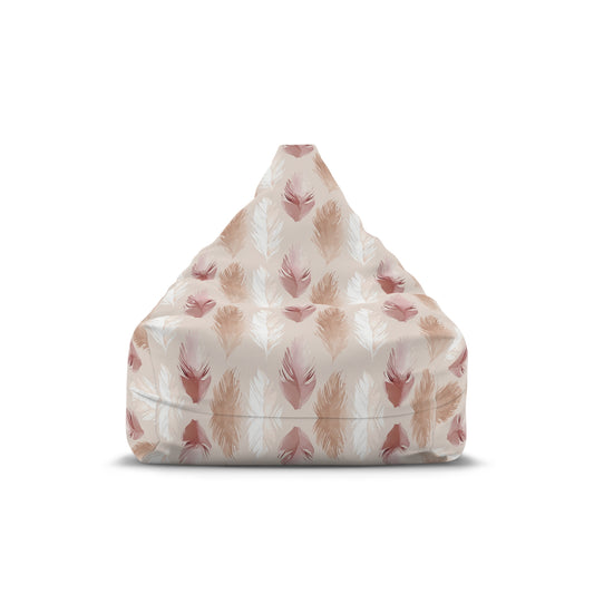 Boho Pink Cream Feathers Bean Bag Chair Cover