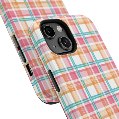 Impact-Resistant Phone Case - Summer Plaid Pink