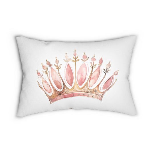 Spun Polyester Lumbar Pillow with Removable Cover Watercolor Pink Princess Crown Carriages