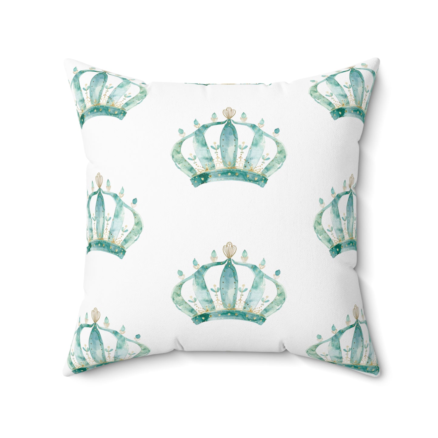 Spun Polyester Square Pillow with Removable Cover Watercolor Teal Princess Crown