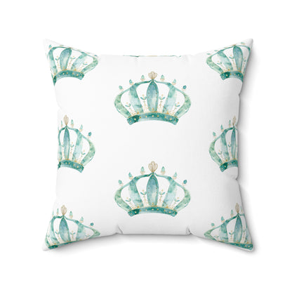 Spun Polyester Square Pillow with Removable Cover Watercolor Teal Princess Crown