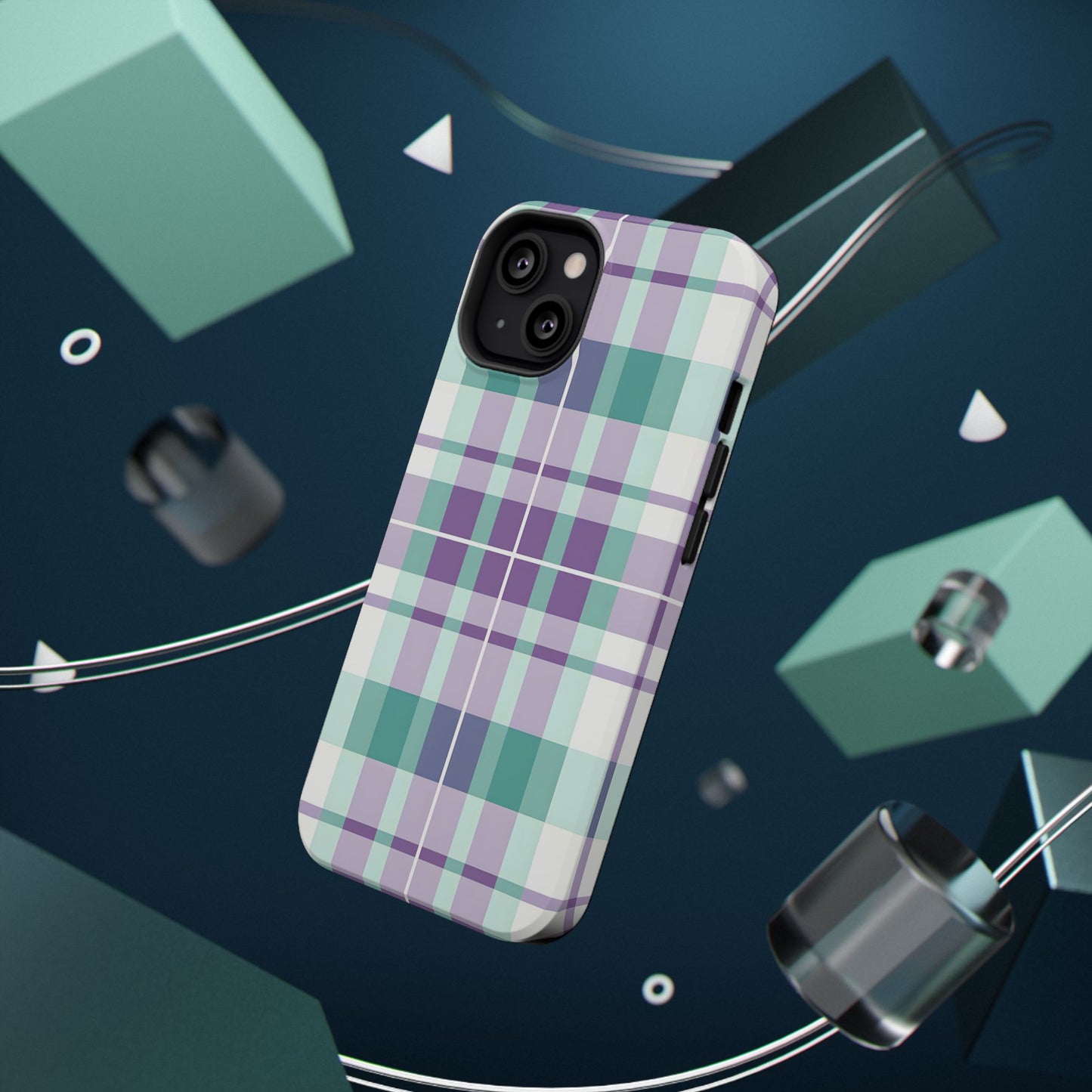 Impact-Resistant Phone Case - Spring Plaid Purple