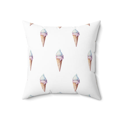 Spun Polyester Square Pillow with Removable Cover Watercolor Candy Land Ice Cream Cone