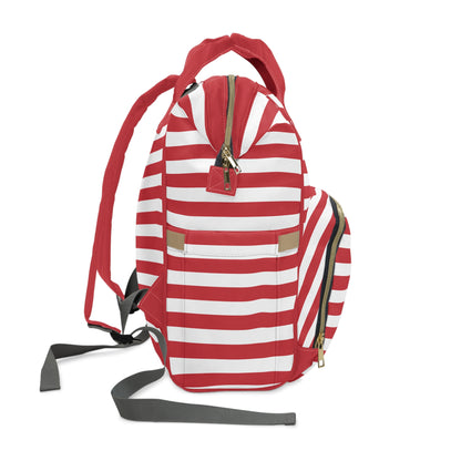 Nautical Stripe Multifunctional Diaper Backpack- Red