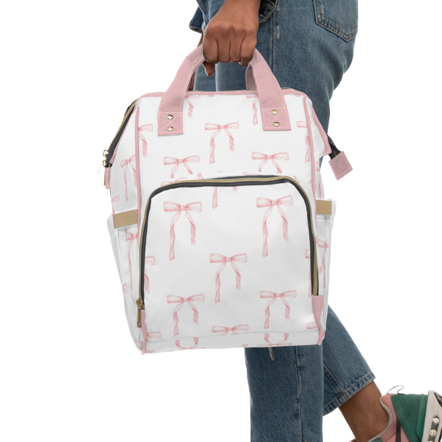 Watercolor Coquette Pink Bows Multifunctional Diaper Backpack