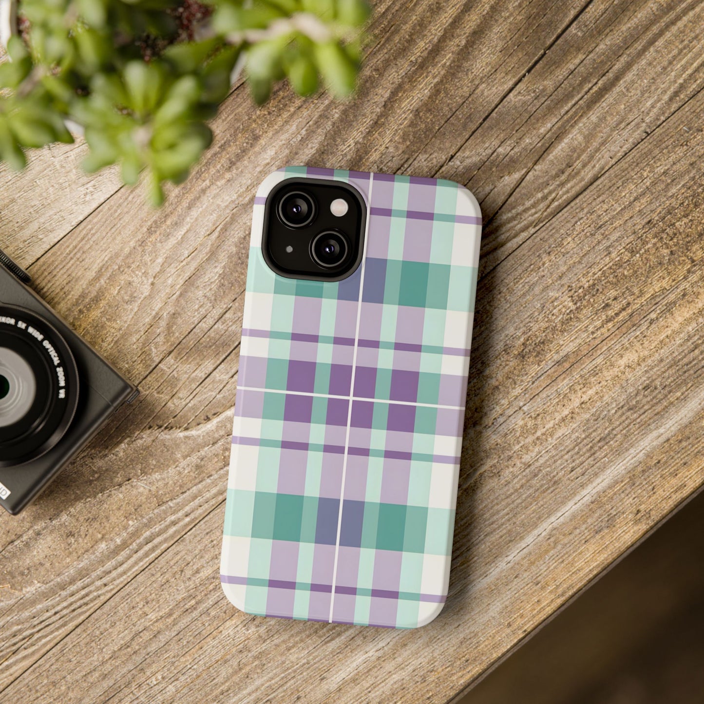 Impact-Resistant Phone Case - Spring Plaid Purple