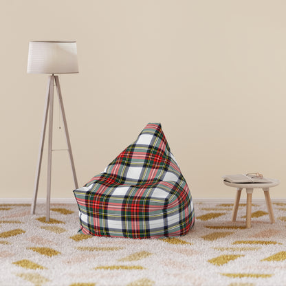 Christmas Tartan Plaid White Bean Bag Chair Cover