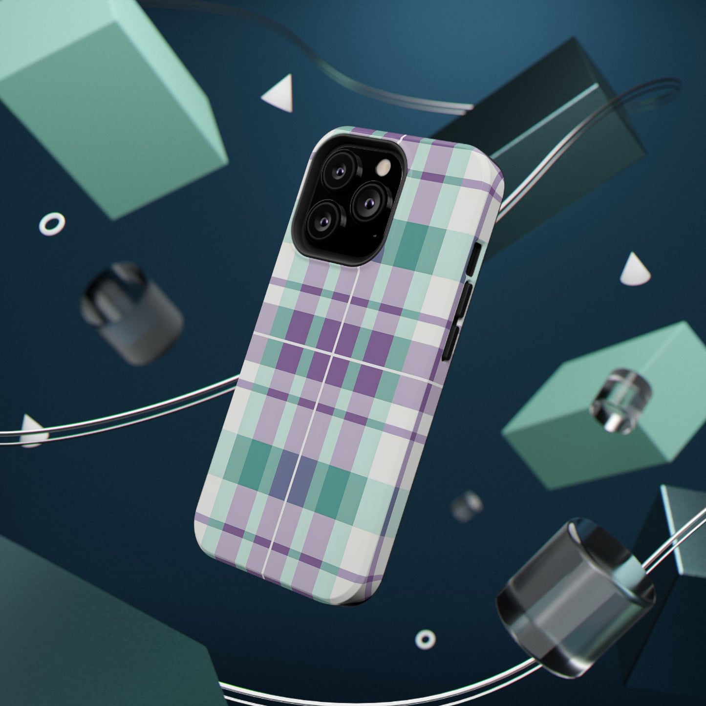 Impact-Resistant Phone Case - Spring Plaid Purple