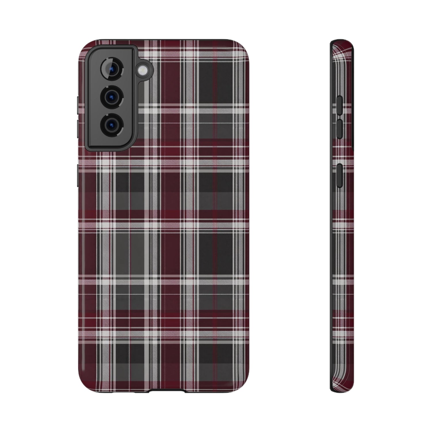 Stylish Plaid Impact-Resistant Phone Cases- Maroon Grey Plaid