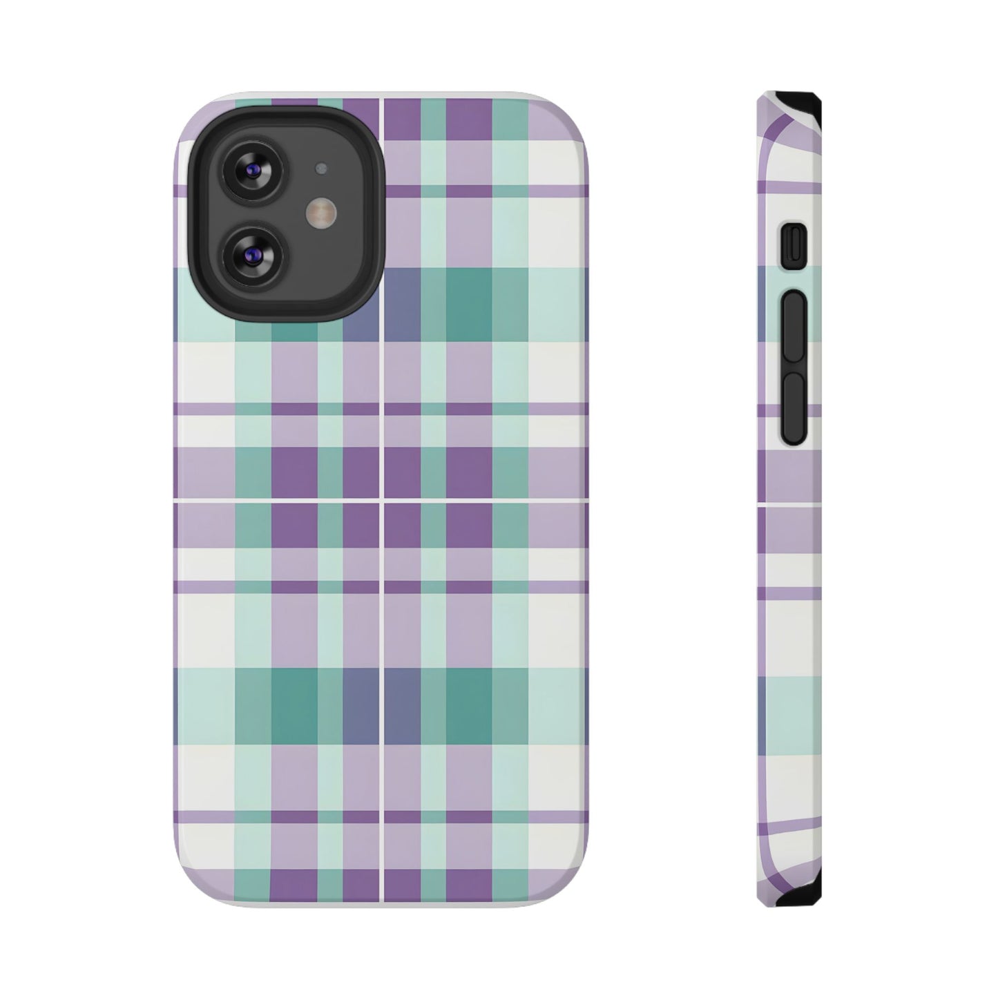 Impact-Resistant Phone Case - Spring Plaid Purple