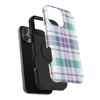 Impact-Resistant Phone Case - Spring Plaid Purple