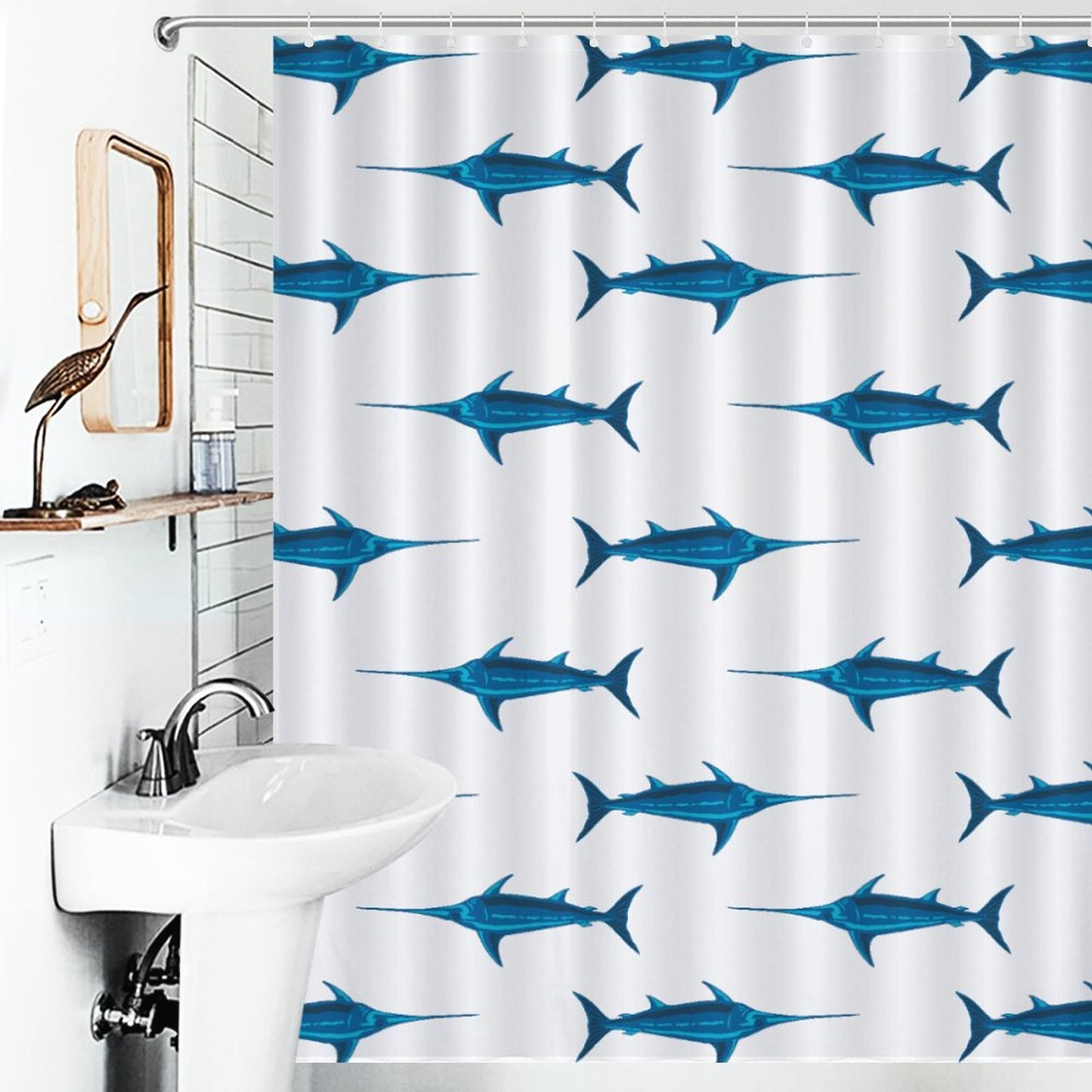 Lightweight Shower Curtain-Preppy Swordfish