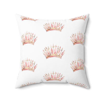 Spun Polyester Square Pillow with Removable Cover Watercolor Pink Princess Crown