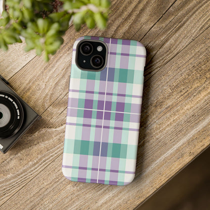 Impact-Resistant Phone Case - Spring Plaid Purple