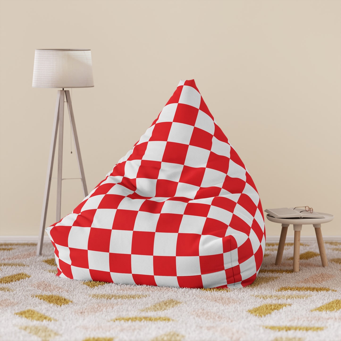 Red and White Checkerboard Bean Bag Chair Cover