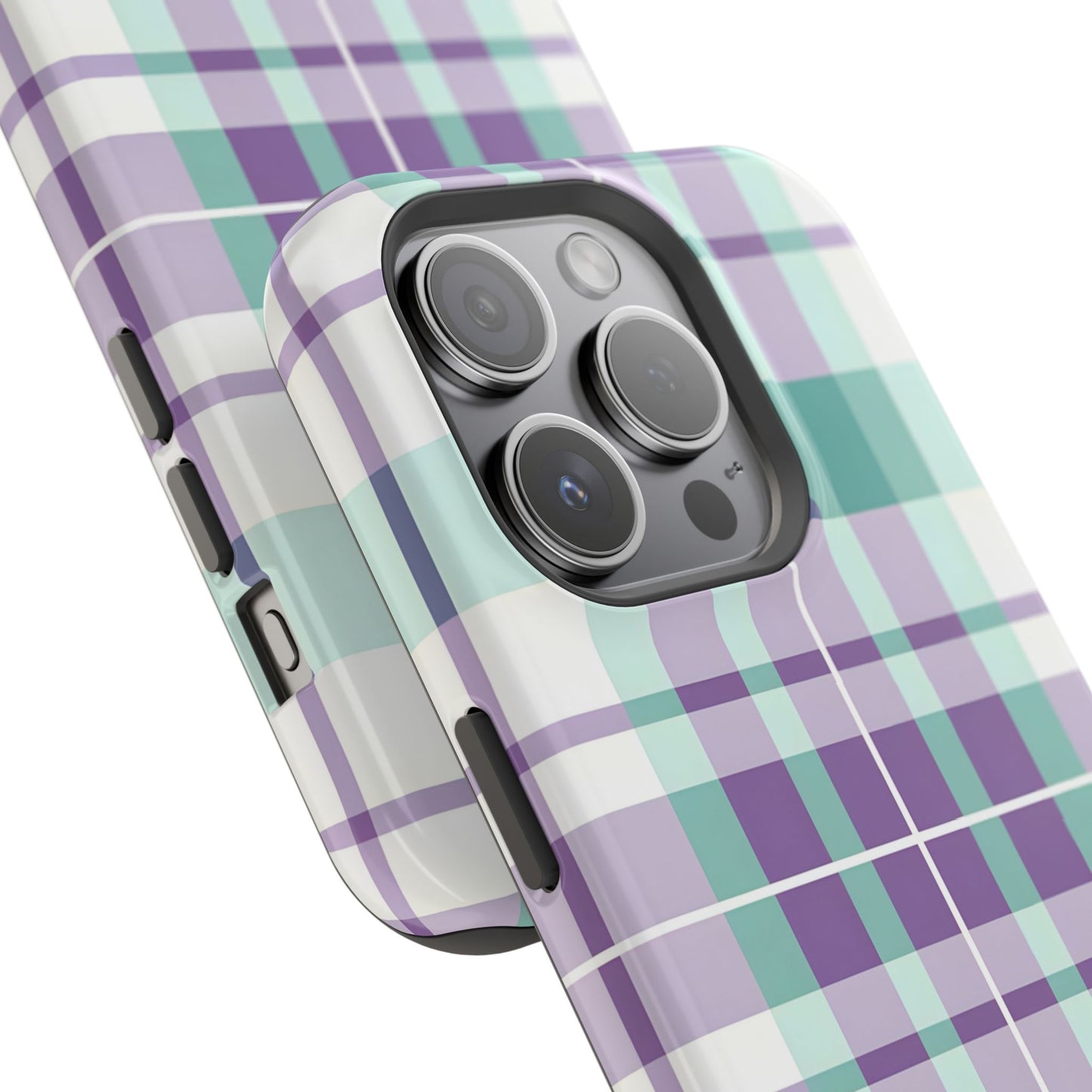 Impact-Resistant Phone Case - Spring Plaid Purple