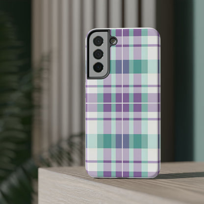 Impact-Resistant Phone Case - Spring Plaid Purple