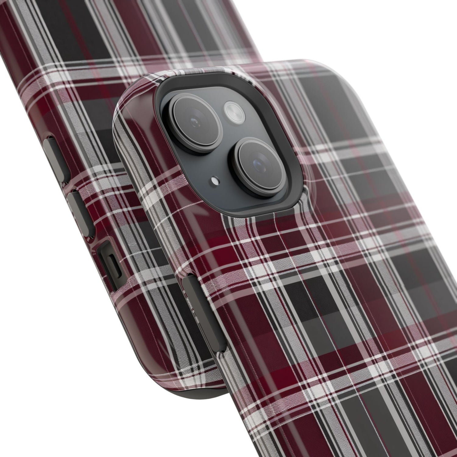 Stylish Plaid Impact-Resistant Phone Cases- Maroon Grey Plaid