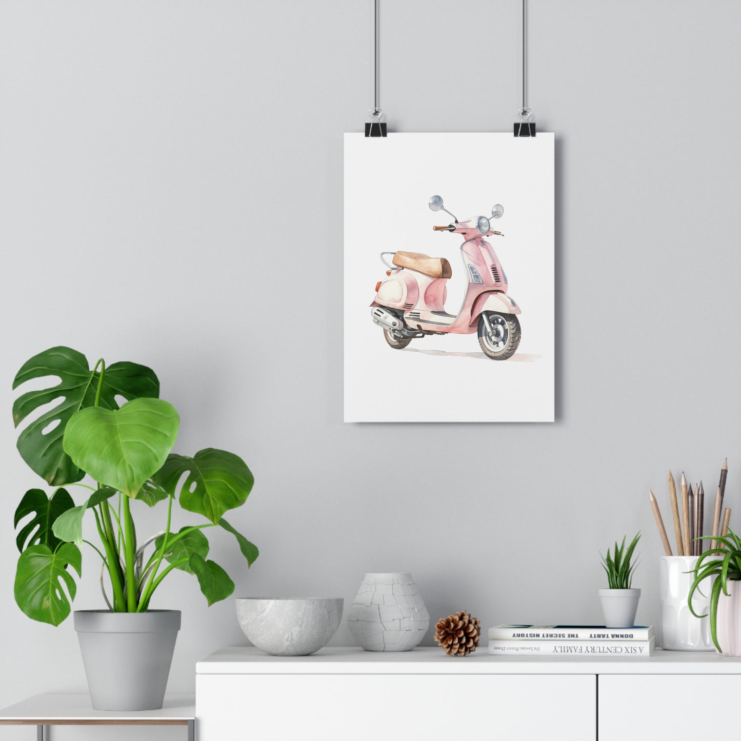 Giclée Art Print Watercolor Pink Paris Scooter