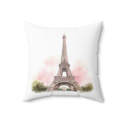 Spun Polyester Square Pillow with Removable Cover Watercolor Pink Paris Eiffel Tower French Bakery