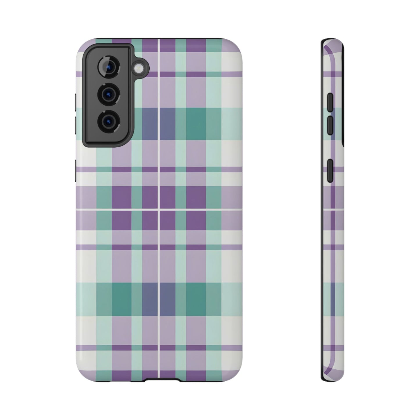 Impact-Resistant Phone Case - Spring Plaid Purple