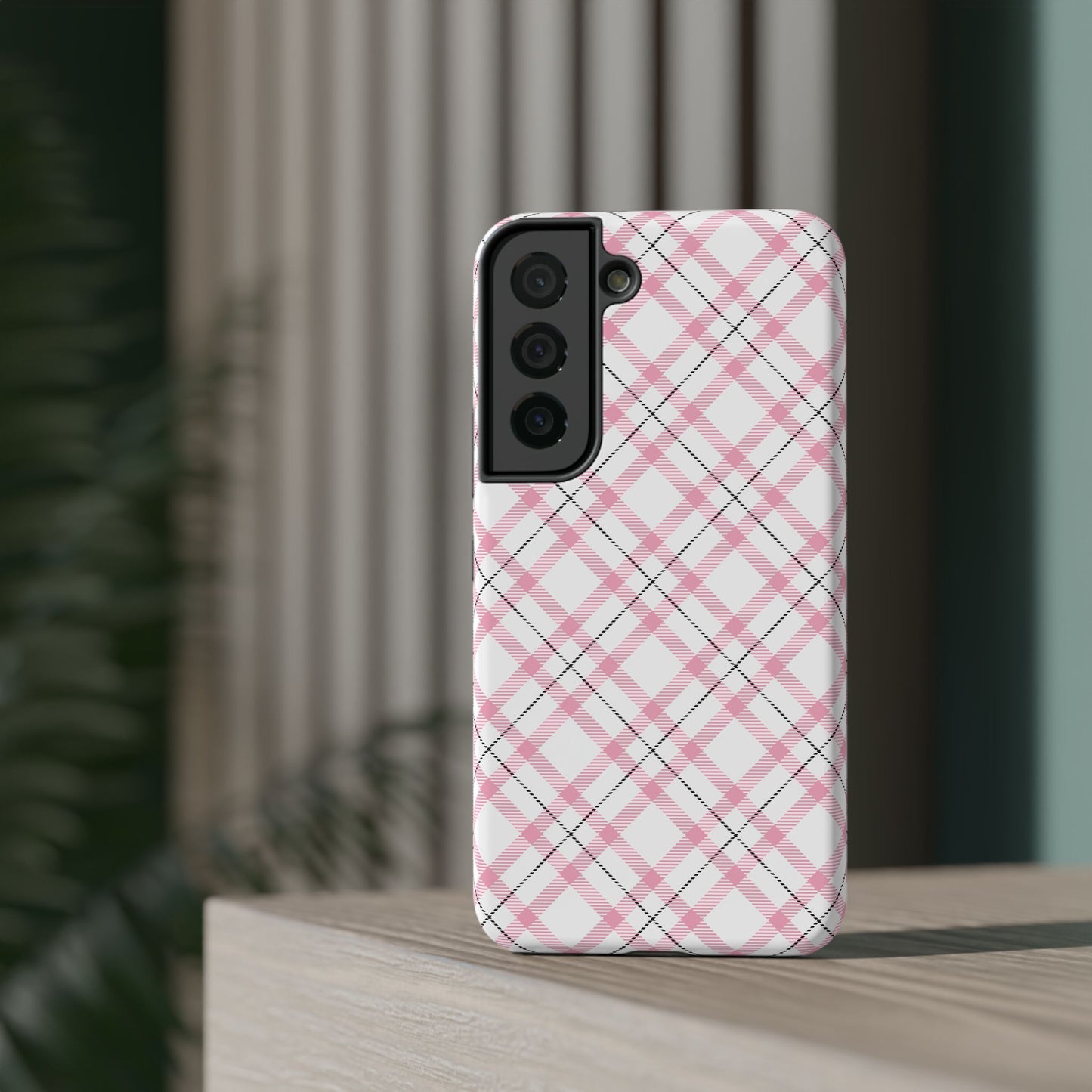 Impact-Resistant Phone Case - Pink Black Plaid