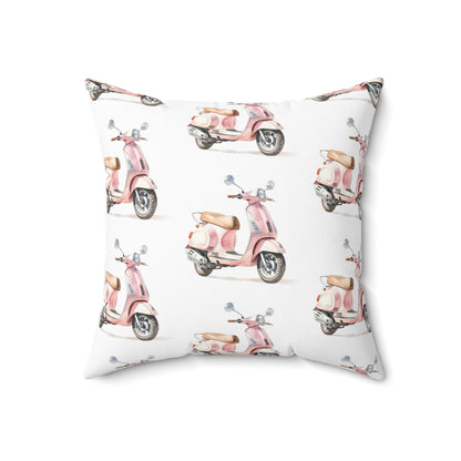 Spun Polyester Square Pillow with Removable Cover Watercolor Pink Paris Scooter