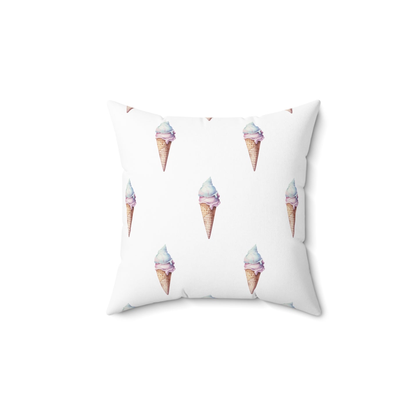 Spun Polyester Square Pillow with Removable Cover Watercolor Candy Land Ice Cream Cone