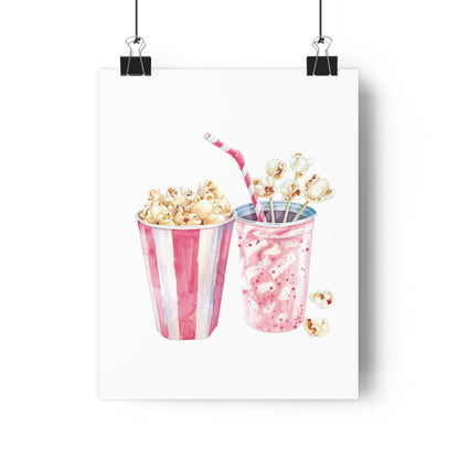 Giclée Art Print Watercolor Pink Pajama Party Popcorn and Soda