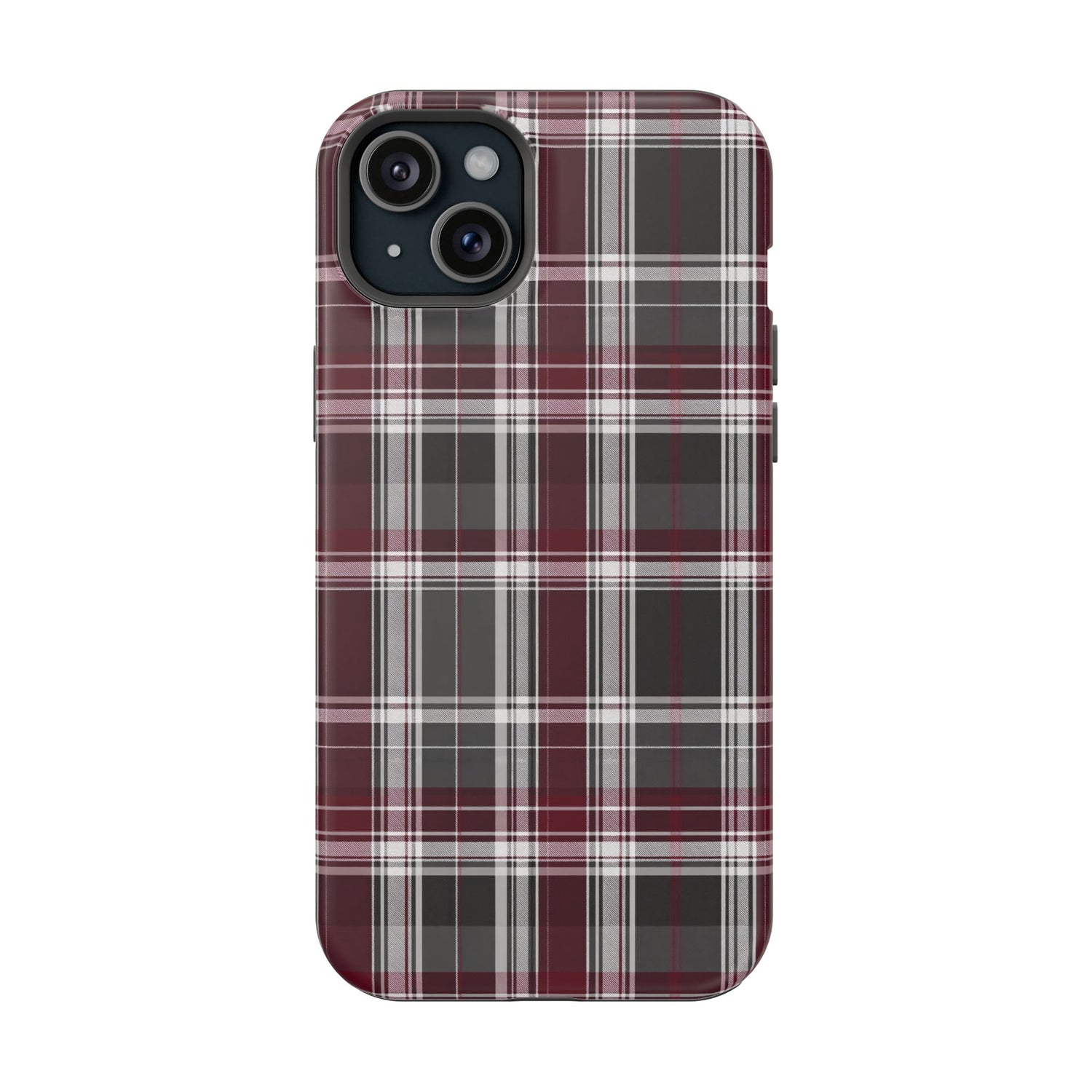 Stylish Plaid Impact-Resistant Phone Cases- Maroon Grey Plaid