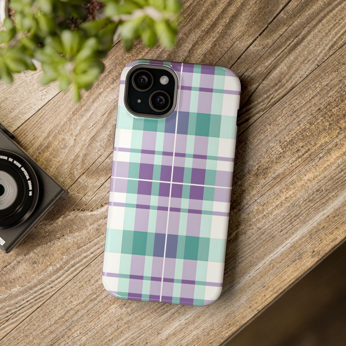 Impact-Resistant Phone Case - Spring Plaid Purple