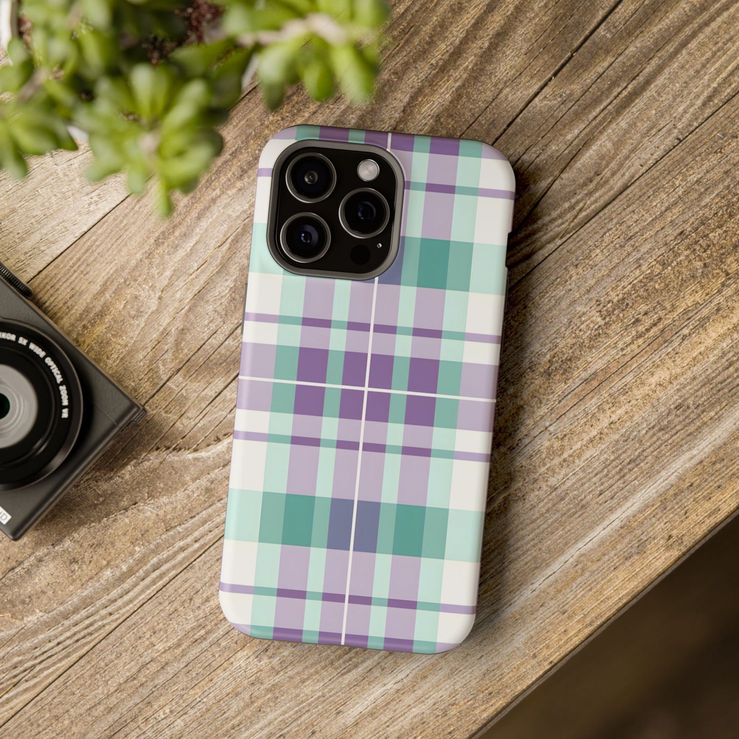 Impact-Resistant Phone Case - Spring Plaid Purple