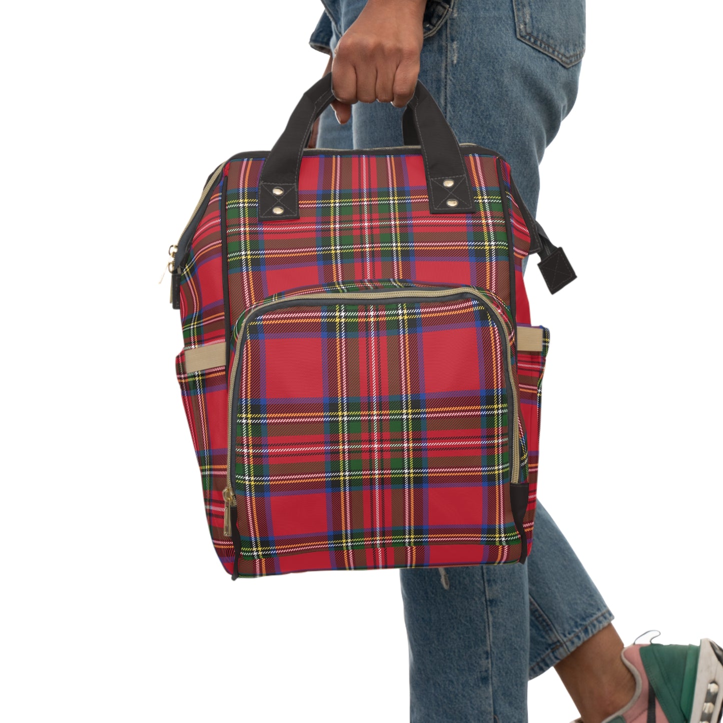 Holiday Red Tartan Plaid Multifunctional Backpack