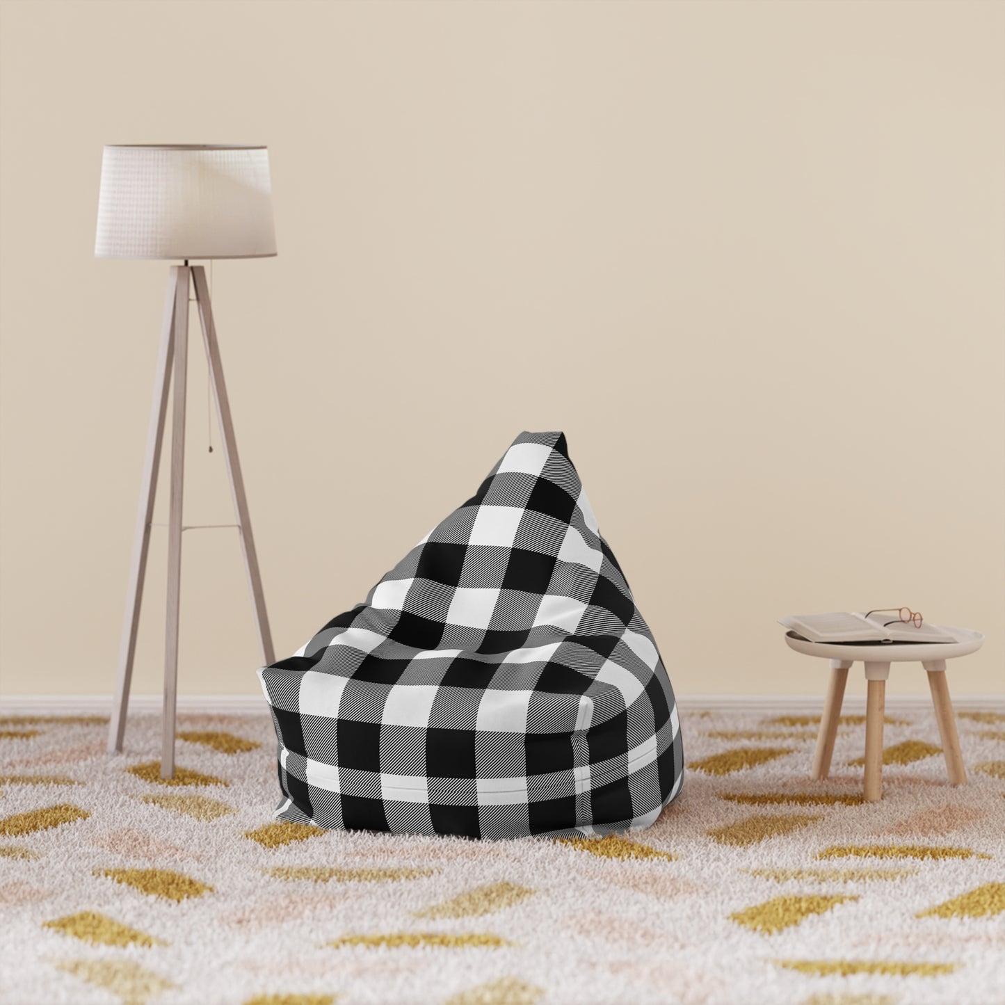 Black and White Buffalo Plaid Bean Bag Chair Cover